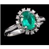 Image 2 : 14KT White Gold Estate 1.17ctw Natural Emerald and Diamond Ring