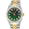 Image 1 : Rolex Mens Two Tone Green String Diamond Datejust Wristwatch