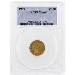 1909 $2 1/2 Indian Head Quarter Eagle Gold Coin PCGS MS64