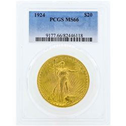 1924 $20 St. Gaudens Double Eagle Gold Coin PCGS MS66