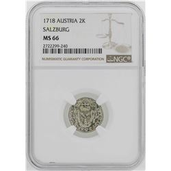 1718 Austria Salzburg 2 Krezuer Coin NGC MS66