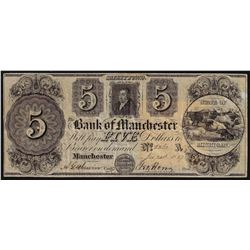1837 $5 Bank of Manchester Obsolete Bank Note