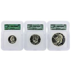 1976-S Washington Quarter, Kennedy Half Dollar & Eisenhower Dollar Coins ICG PR6