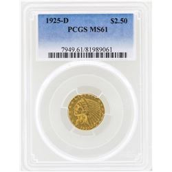 1925-D $2 1/2 Indian Head Quarter Eagle Gold Coin PCGS MS61