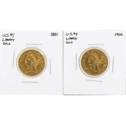 Lot of 1881 & 1900 $5 Liberty Head Half Eagle Gold Coins