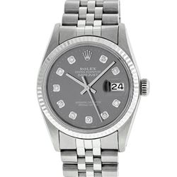 Rolex Mens 36mm Stainless Steel Dark Rhodium Diamond Datejust Wristwatch