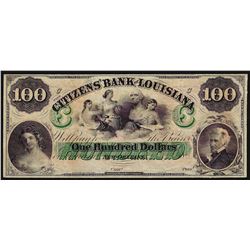 1800's $100 The Citizens Bank of Louisiana Obsolete Note