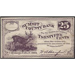 1862 Twenty Five Cents Summit County Bank Obsolete Note