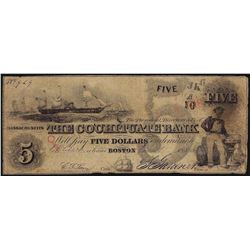 1850 $5 The Cochituate Bank Obsolete Note
