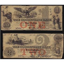 Set of 1851 $1 & $2 The Cochituate Bank Obsolete Notes