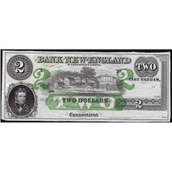 1800's $2 Bank of New England Obsolete Bank Note