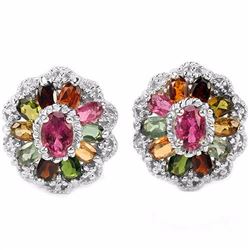 NATURAL MULTI COLOR TOURMALINE FLOWER EARRING