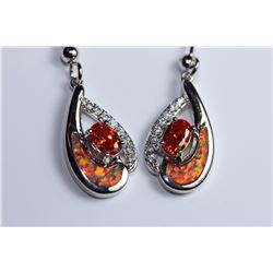 Stunning Fire Natural Opal & Spessarite Gems Earrings