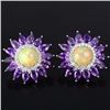 Image 1 : NATURAL RAINBOW OPAL, PURPLE AMETHYST TOPAZ Earrings