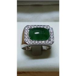 Natural Burmese Jade & Diamond Solid 18k Gold Ring