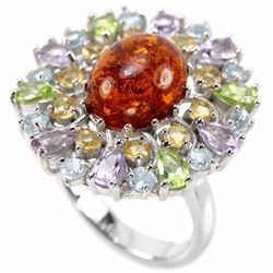 NATURAL AMBER TOPAZ PERIDOT CITRINE AMETHYST RING