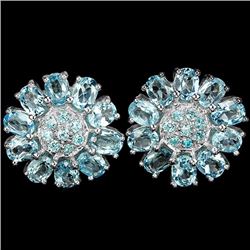 Natural SWISS BLUE TOPAZ FLOWER EARRING