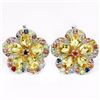 Image 1 : Natural YELLOW CITRINE & SAPPHIRE FLOWER Earring
