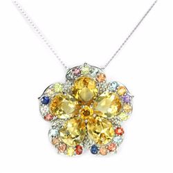 Natural YELLOW CITRINE & SAPPHIRE FLOWER PENDANT