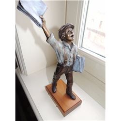 Bronze Paper Boy Statue,  Extra! Extra!  by Becky Eiker 11 H x 6 W x 4 L - with plaque signature $45