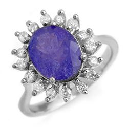 3.05 CTW Tanzanite & Diamond Ring 18K White Gold - REF-121R6K - 13802