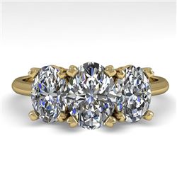 2.0 CTW Oval Cut VS/SI Diamond 3 Stone Designer Ring 14K Yellow Gold - REF-395H7M - 38498