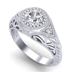 1.07 CTW VS/SI Diamond Art Deco Ring 18K White Gold - REF-321M2F - 36884