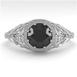 1.0 CTW Black Certified Diamond Engagement Ring Deco Size 7 18K White Gold - REF-65F3N - 36036