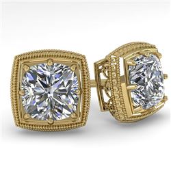 1.0 CTW VS/SI Cushion Cut Diamond Stud Solitaire Earrings Deco 18K Yellow Gold - REF-187N5A - 35965