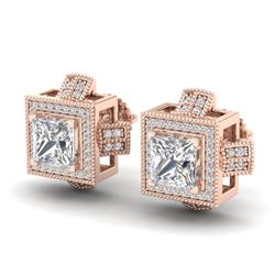 2.75 CTW Princess VS/SI Diamond Micro Pave Stud Earrings 18K Rose Gold - REF-684F3N - 37188