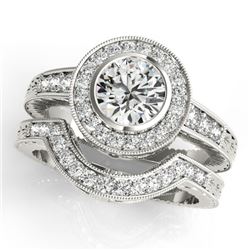 1.30 CTW Certified VS/SI Diamond 2Pc Wedding Set Solitaire Halo 14K White Gold - REF-228A7V - 31046