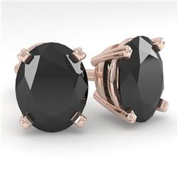 10 CTW Oval Black Diamond Stud Designer Earrings 18K Rose Gold - REF-234R5K - 32333