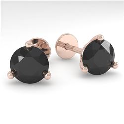 2.0 CTW Black Certified Diamond Stud Earrings Martini 18K Rose Gold - REF-68M2F - 32219