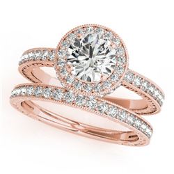 1.78 CTW Certified VS/SI Diamond 2Pc Wedding Set Solitaire Halo 14K Rose Gold - REF-411R3K - 31254
