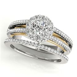 0.92 CTW Certified VS/SI Diamond 2Pc Set Solitaire Halo 14K White & Yellow Gold - REF-121W8H - 31030