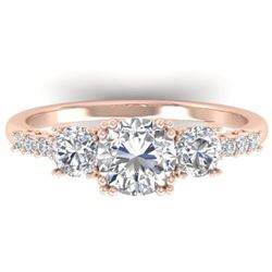 1.50 CTW Certified VS/SI Diamond Art Deco 3 Stone Ring 14K Rose Gold - REF-215K3W - 30460