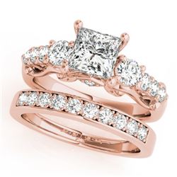 2.1 CTW Certified VS/SI Diamond 3 Stone Princess Cut 2Pc Set 14K Rose Gold - REF-507N3A - 32028