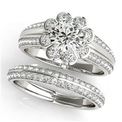 1.86 CTW Certified VS/SI Diamond 2Pc Wedding Set Solitaire Halo 14K White Gold - REF-418W4H - 31286