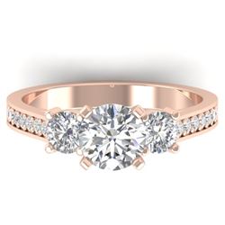 1.75 CTW Certified VS/SI Diamond 3 Stone Ring 14K Rose Gold - REF-389V8Y - 30388