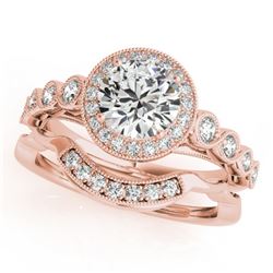 1.60 CTW Certified VS/SI Diamond 2Pc Wedding Set Solitaire Halo 14K Rose Gold - REF-402N4A - 30850