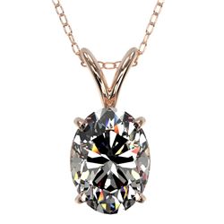 1.25 CTW Certified VS/SI Quality Oval Diamond Solitaire Necklace 10K Rose Gold - REF-423A3V - 33212
