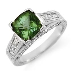3.0 CTW Green Tourmaline & Diamond Ring 18K White Gold - REF-103K3W - 11772