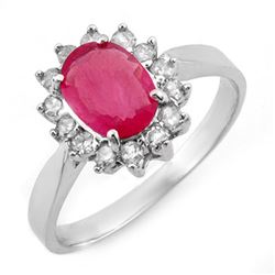 1.27 CTW Ruby & Diamond Ring 18K White Gold - REF-46F7N - 10096