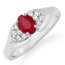 0.83 CTW Ruby & Diamond Ring 14K White Gold - REF-38R2K - 12921