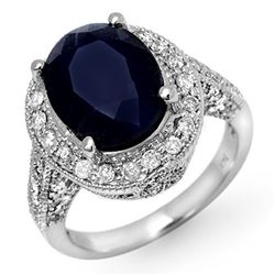 7.0 CTW Blue Sapphire & Diamond Ring 14K White Gold - REF-102A7V - 11894