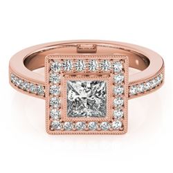 1.11 CTW Certified VS/SI Princess Diamond Solitaire Halo Ring 18K Rose Gold - REF-209F3N - 27190