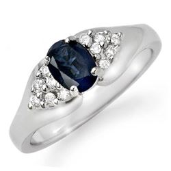 0.90 CTW Blue Sapphire & Diamond Ring 18K White Gold - REF-45M6F - 12455