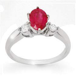 1.45 CTW Ruby & Diamond Ring 18K White Gold - REF-45F5N - 11780