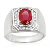 Image 1 : 3.60 CTW Ruby & Diamond Men's Ring 14K White Gold - REF-104X5R - 14467