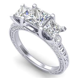 2.66 CTW Princess VS/SI Diamond Art Deco 3 Stone Ring 18K White Gold - REF-581K8W - 37157